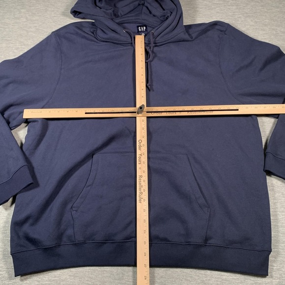 GAP Hoodie Mens 2XL Navy Blue Full Zip Fleece Lined Sweatshirt Drawstring Hood - Picture 5 of 11